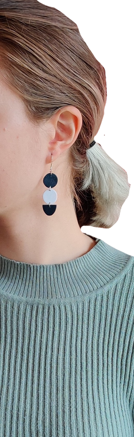 Dangle Earrings in Navy Blue & White Geometric Shapes