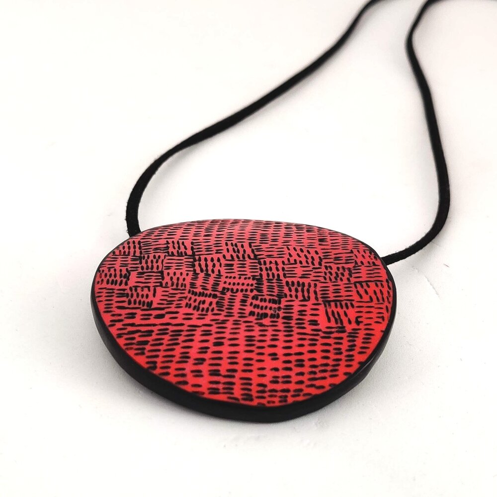 RED HUGH PENDANT - polymer clay necklace