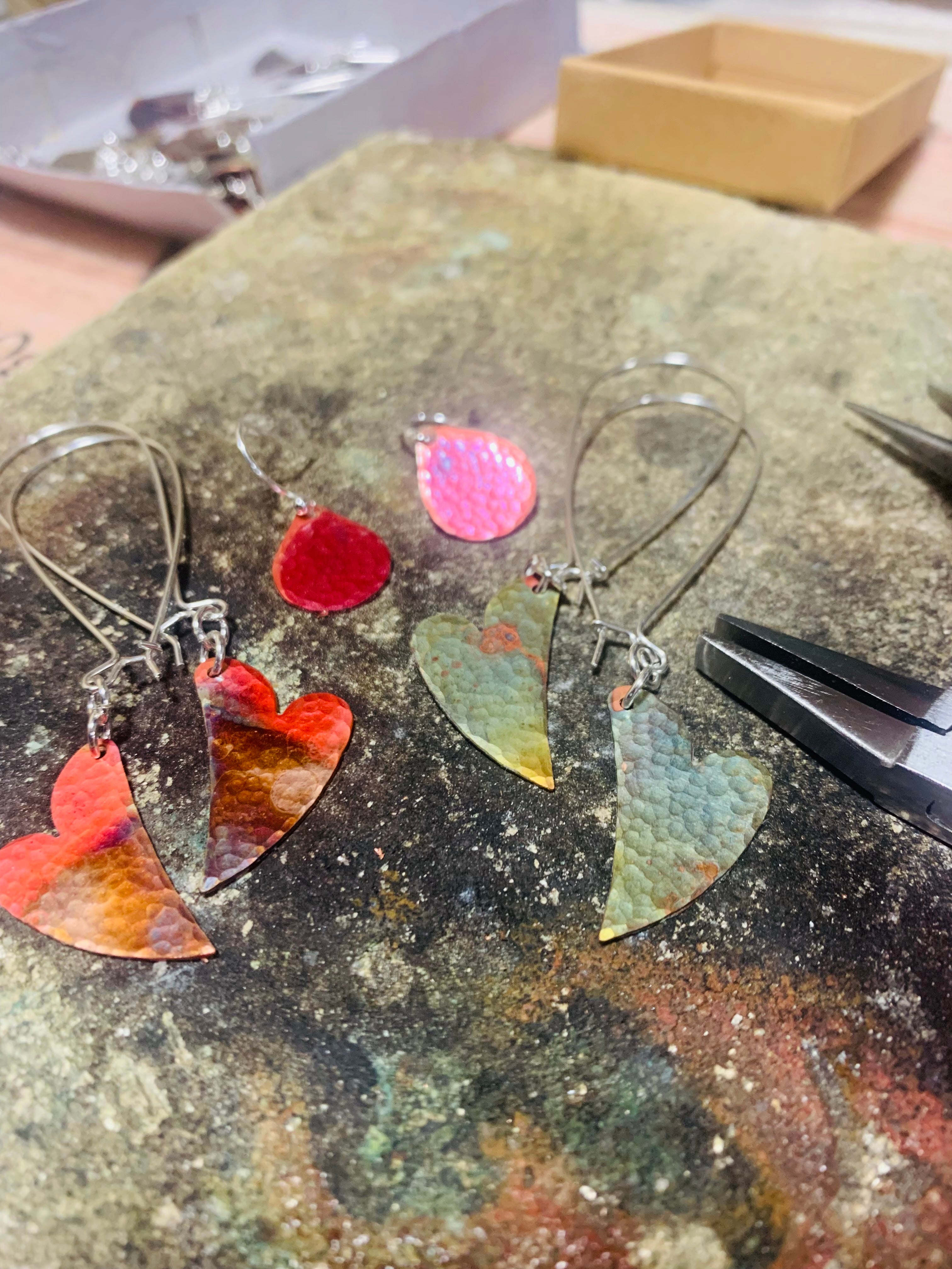 Rainbow Heart Copper earrings