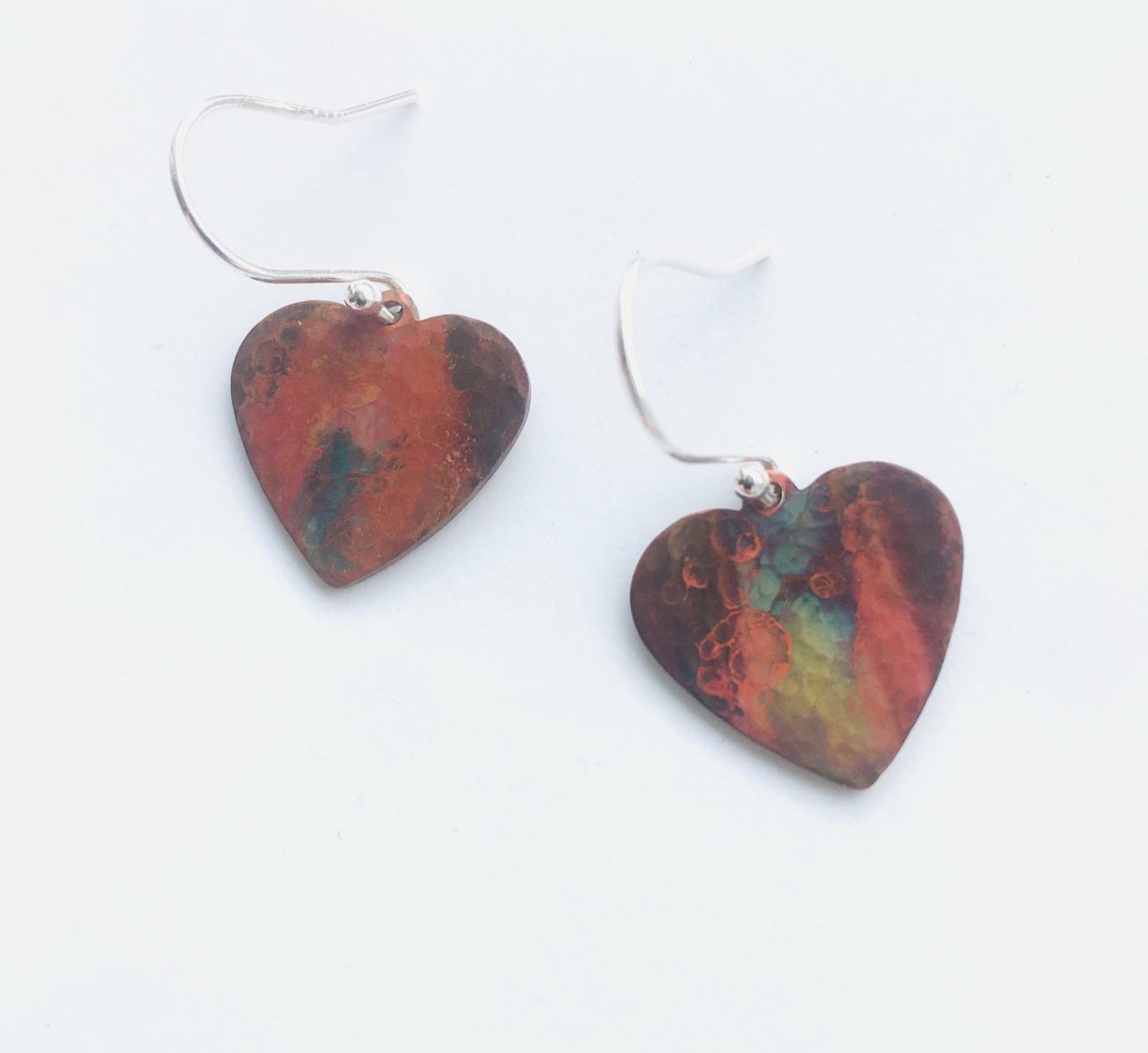 Copper heart Heat Patinated earrings “Fire” Collection