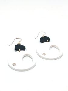 Dangle Earrings Navy Blue & White Discs