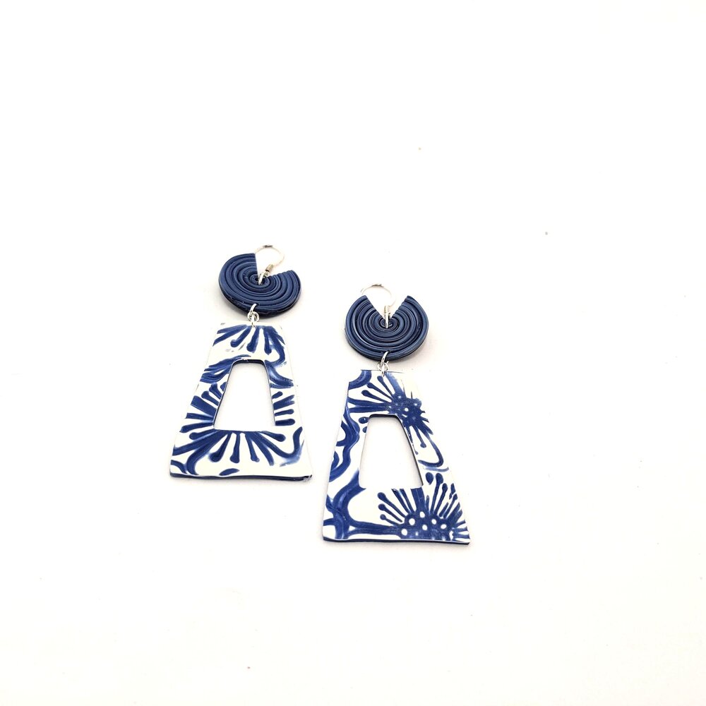 BLUE FLOWER DANGLE Earrings from Polymer Clay