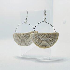 Cream Half Disc Earrings handcrafted from polymer clay