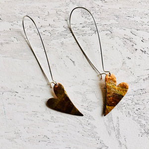 Heart Earrings from Patina Copper with sterling silver ear findings