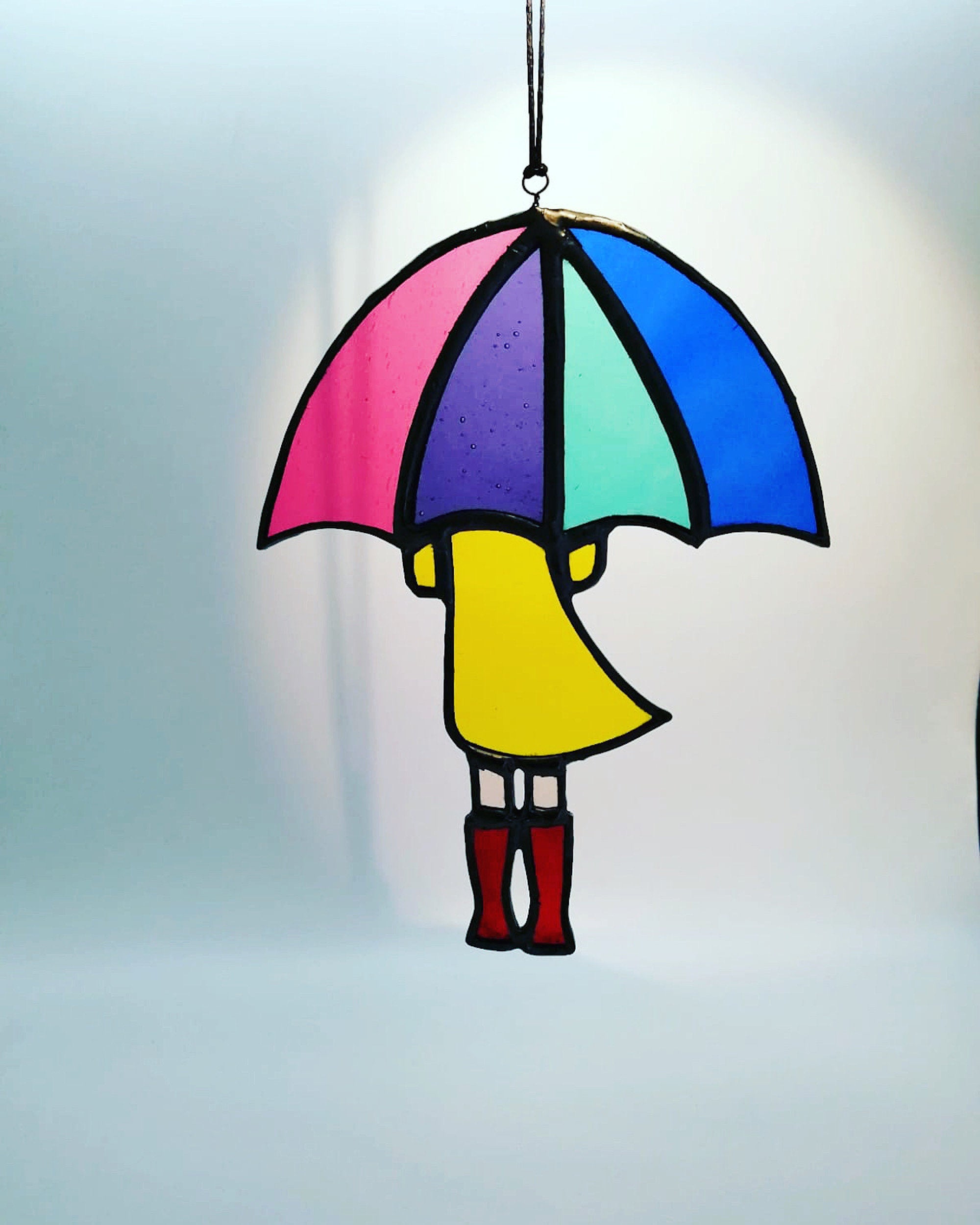 Girl with Umbrella | Stained Glass | Light Catcher | Rainbow | Sun catcher | Gifts for women | Unique gift | Tiffany glass