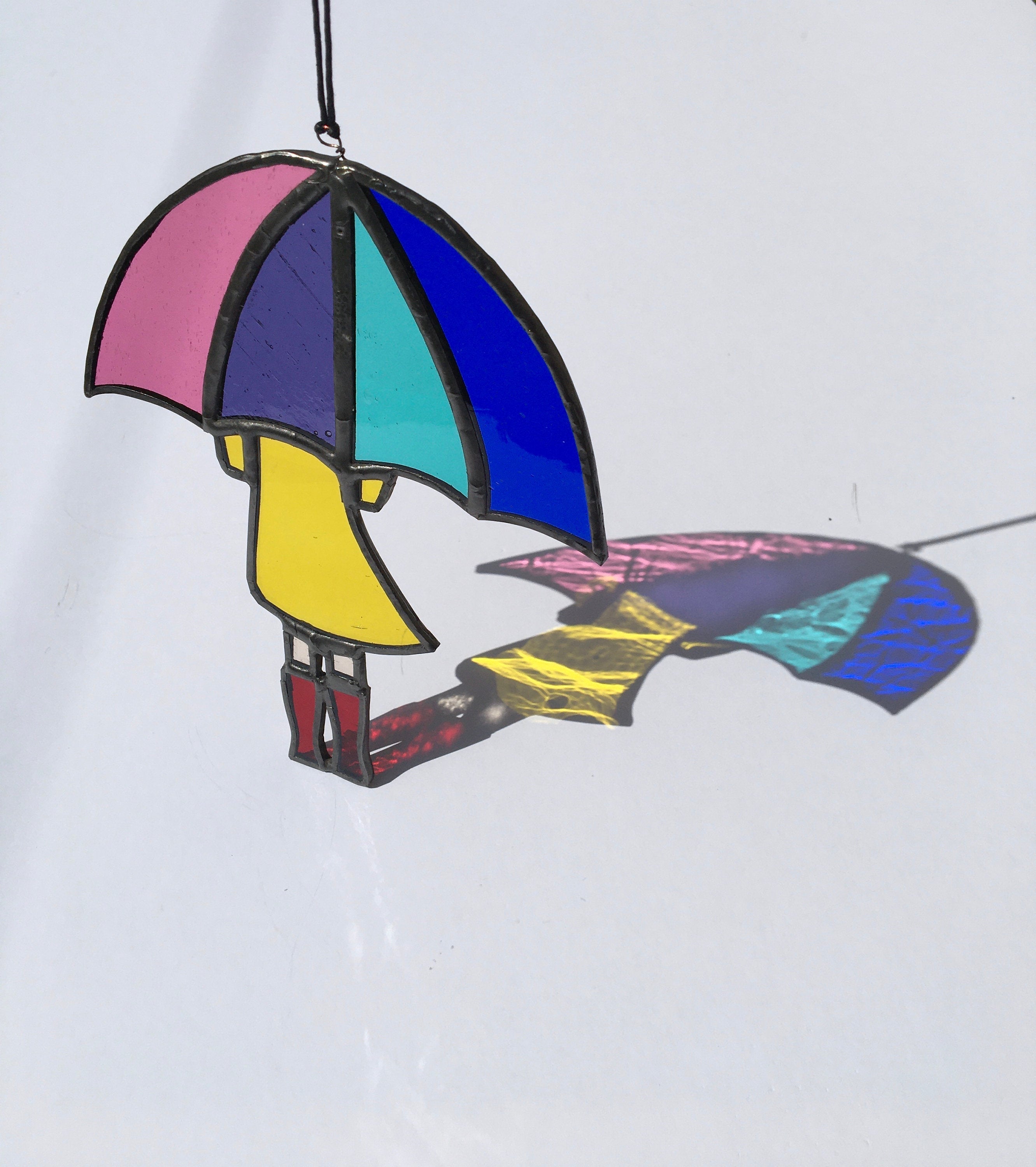 Girl with Umbrella | Stained Glass | Light Catcher | Rainbow | Sun catcher | Gifts for women | Unique gift | Tiffany glass