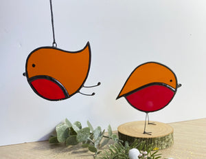 Stained Glass Hanging Robin