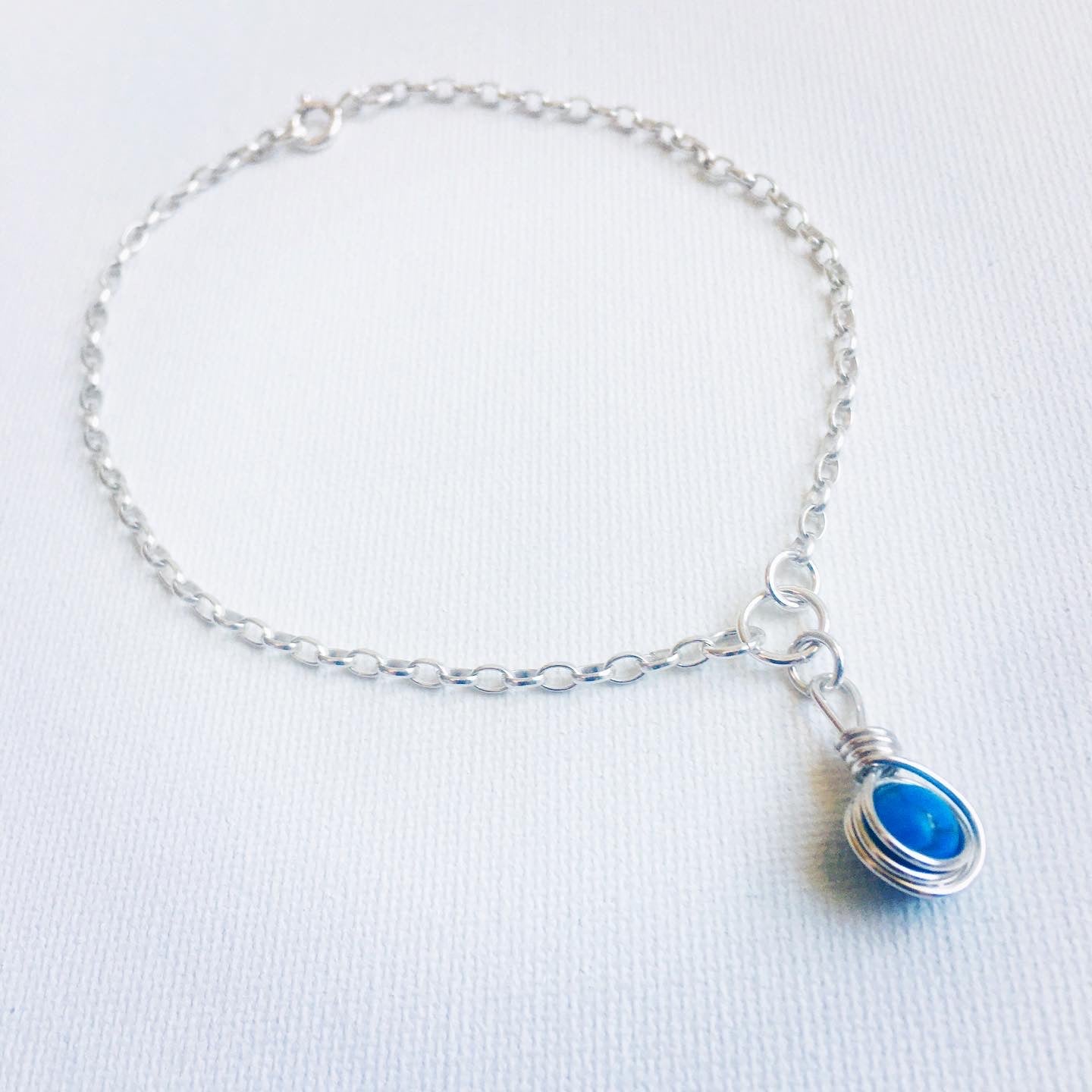 Silver anklet chain with dyed sodalite natural semi-precious stone